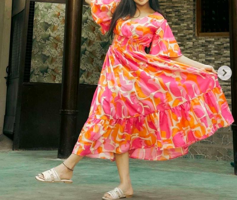 Pink &amp; Orange Print Dress