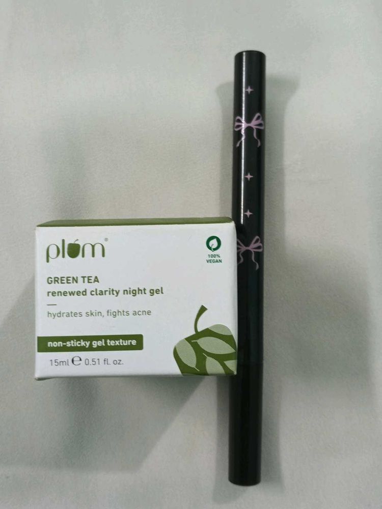 plum green tea and miniso Black Eyeliner