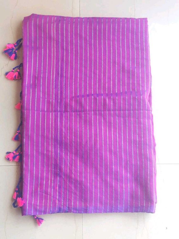 Purple Pure Handloom Cotton Saree