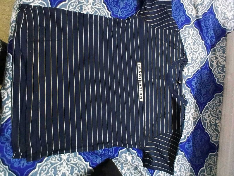 Blue And Black Slim Fit T- Shirts