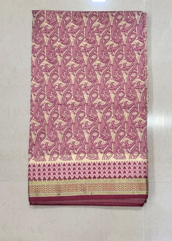 Maroon &amp; Cream Floral Printed Cotton Saree