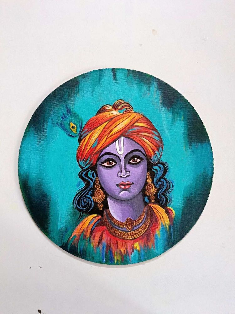 Abstract Krishna Round Canvas Painting