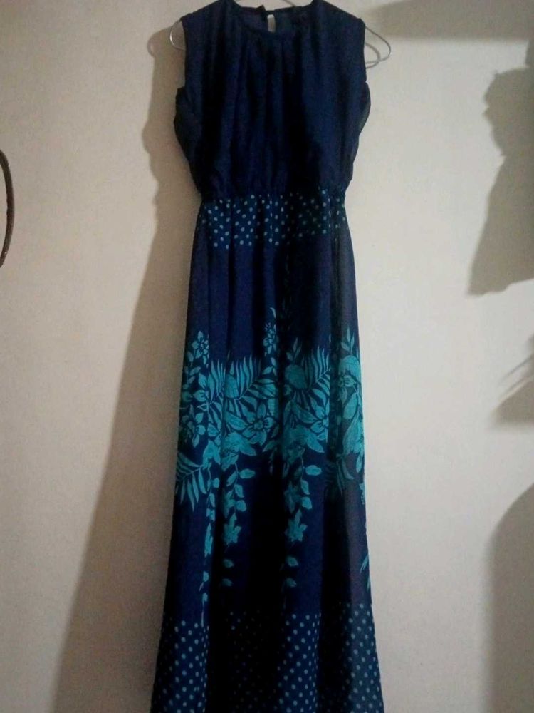 Floral Navy Blue Cut Gaown