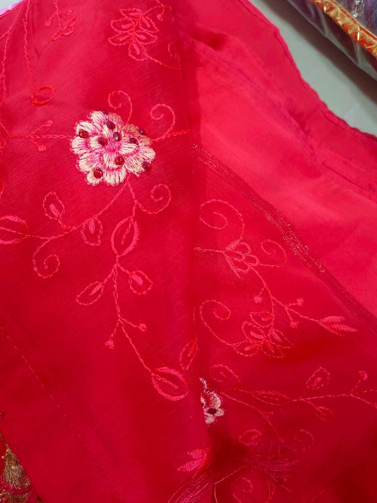 Fully Embroidered Red Saree With All Over Embroidy