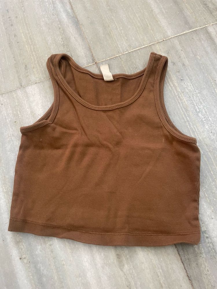 Brown Ribbed Tank Top