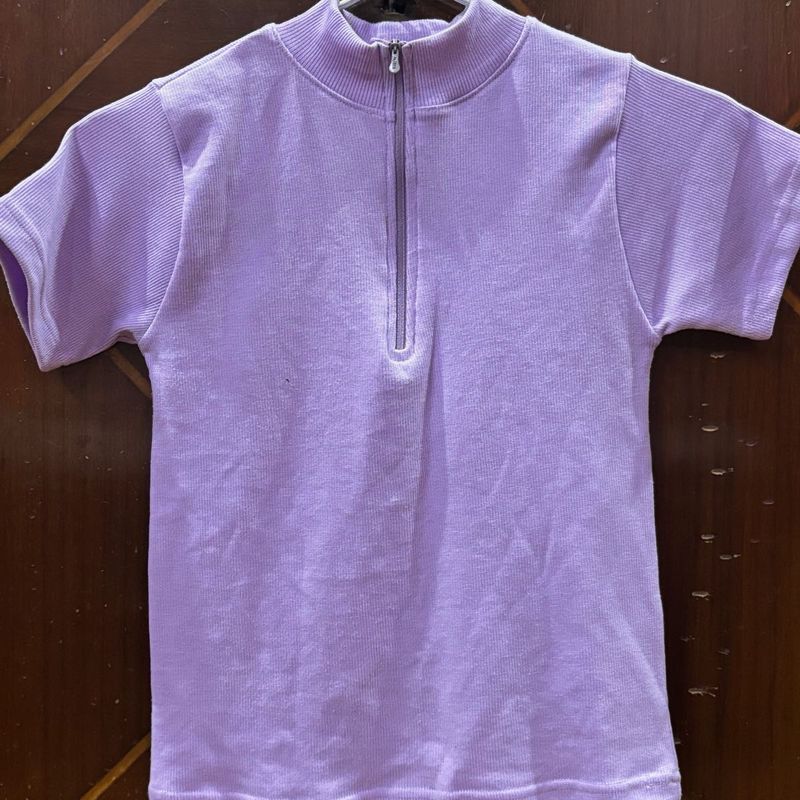 Lavender Zip Ribbed Top
