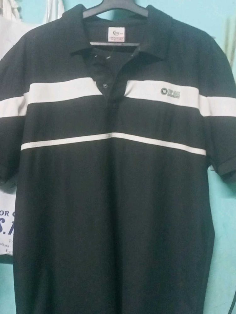 Black Polo with White Stripes