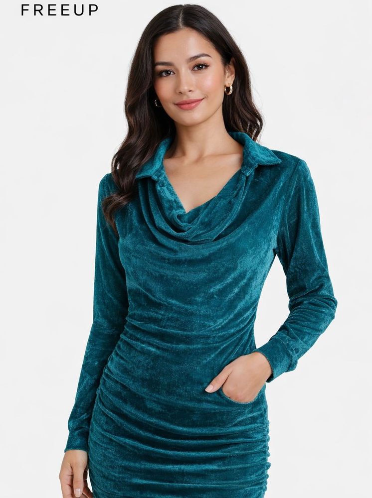 Elegant Teal Velvet Mini Dress