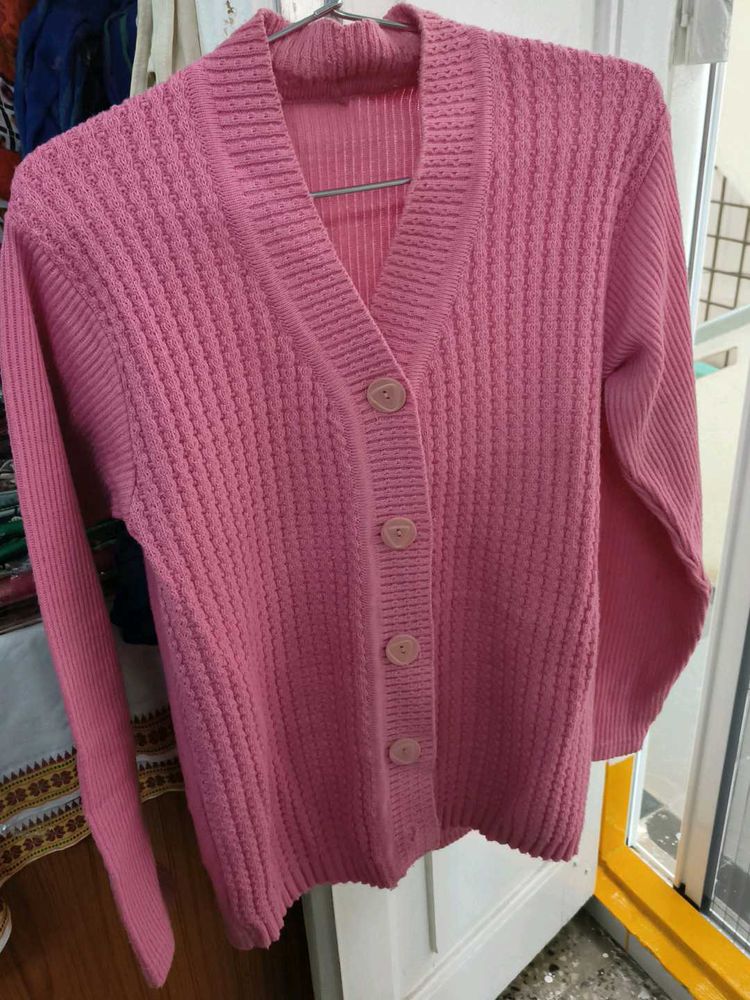 Pink Knit Button-Down Cardigan