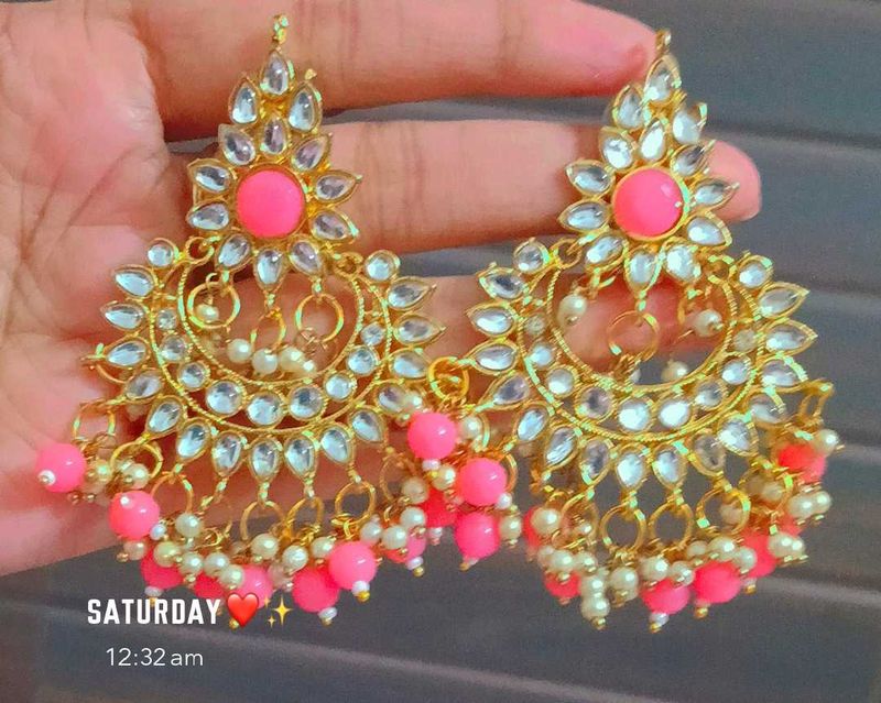 Pink Kundan Jhumka 🫶🏻😻