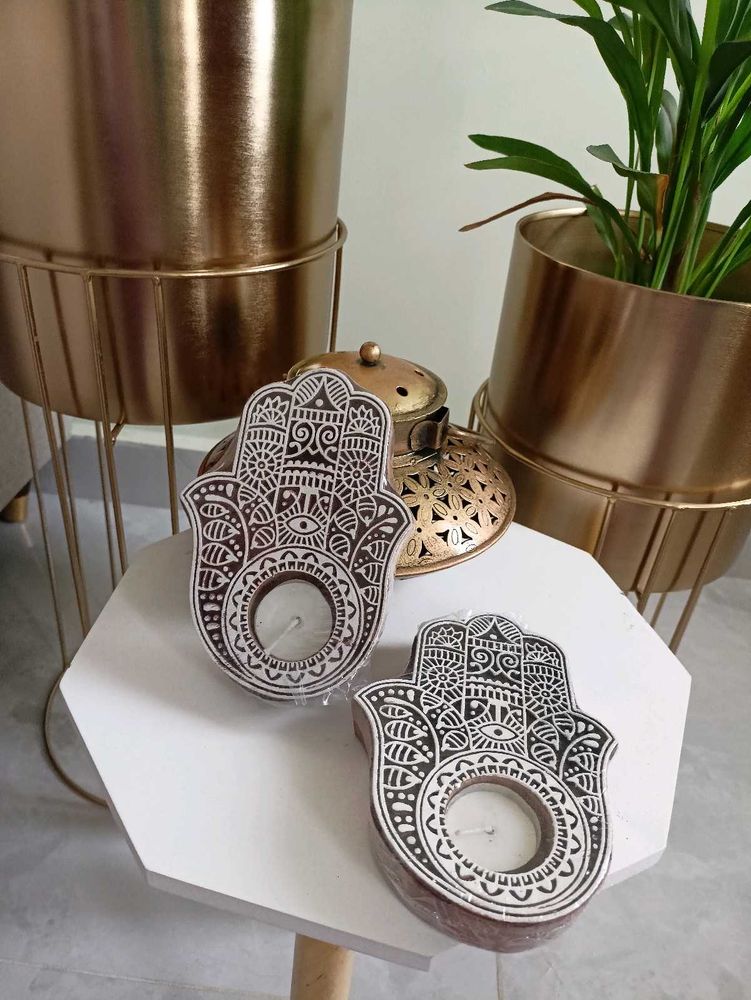 Set Of 3 Amber Wood Candle Nestasia Tea Lights