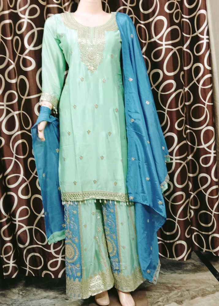 Elegant pure chinon gotta patti plazzo set