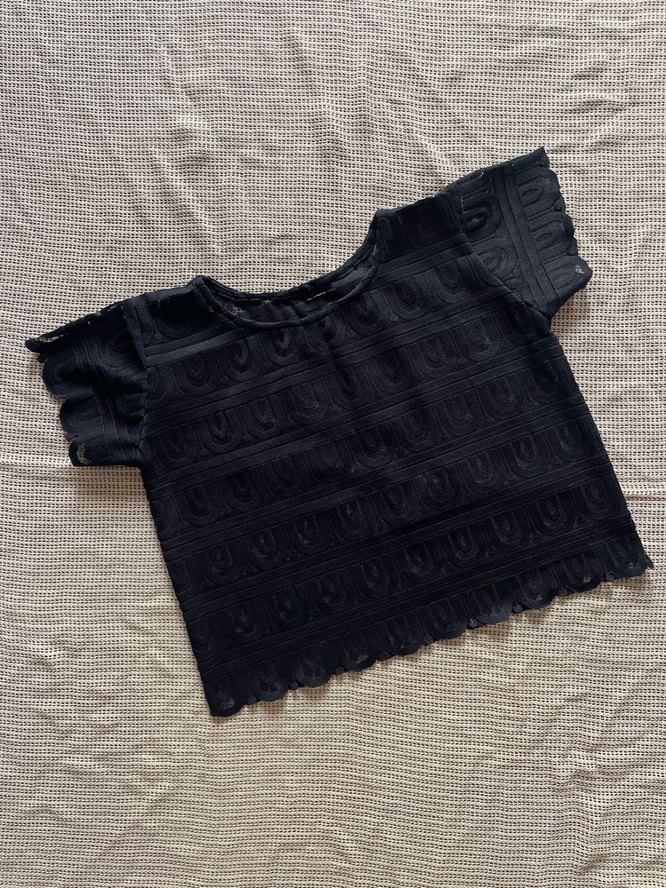 Black Textured Short Sleeve Top