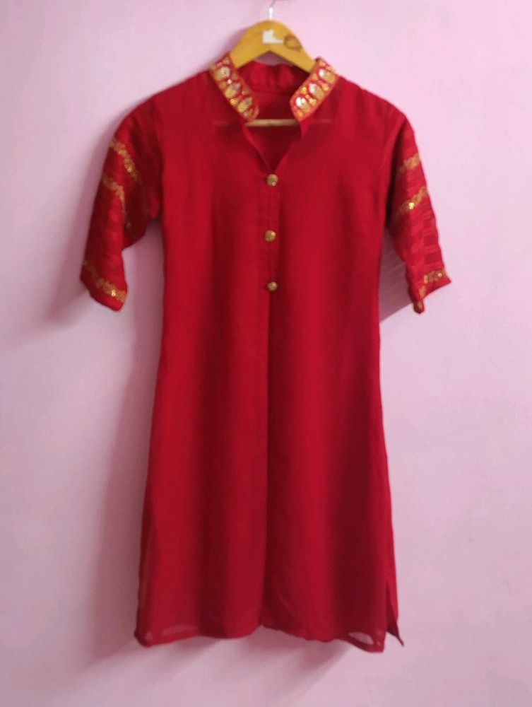 Red Tunic Dress with Gold Detail
