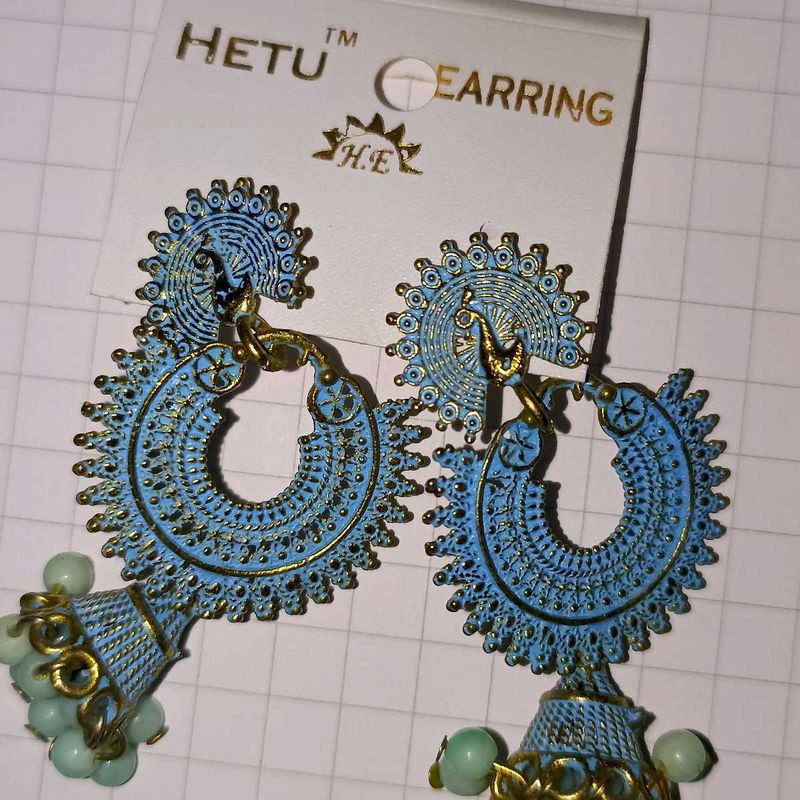 Boho Blue Jhumka Earrings