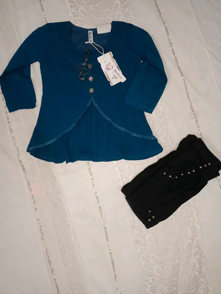 Teal Tunic &amp; Black Pants Set