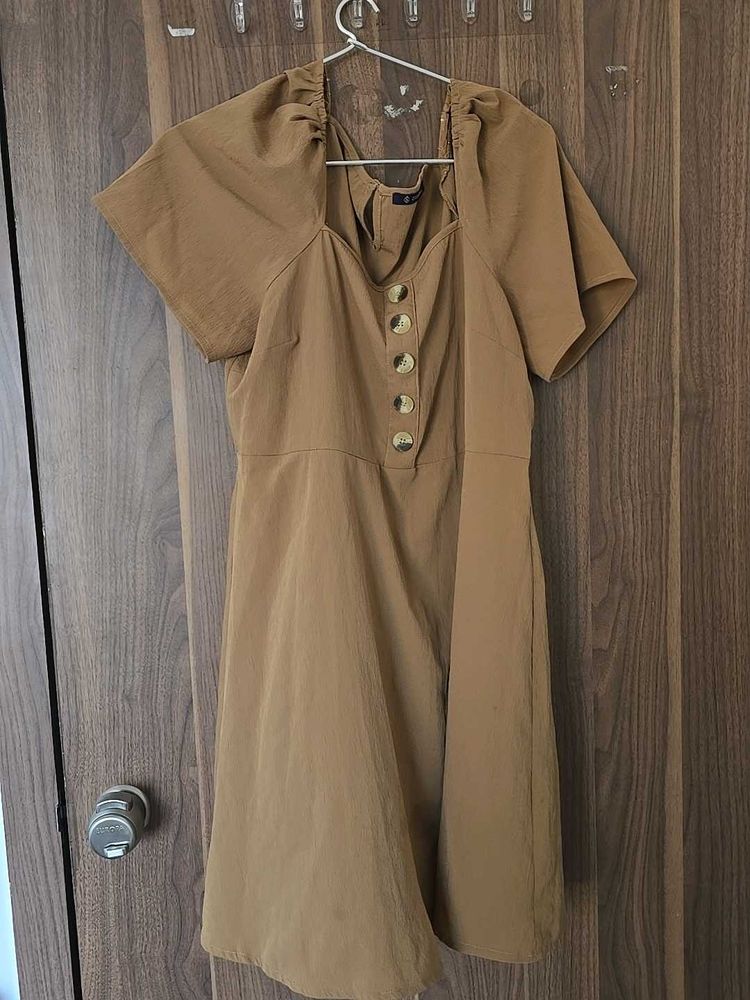 Brown Linen Khaki Colored Dress