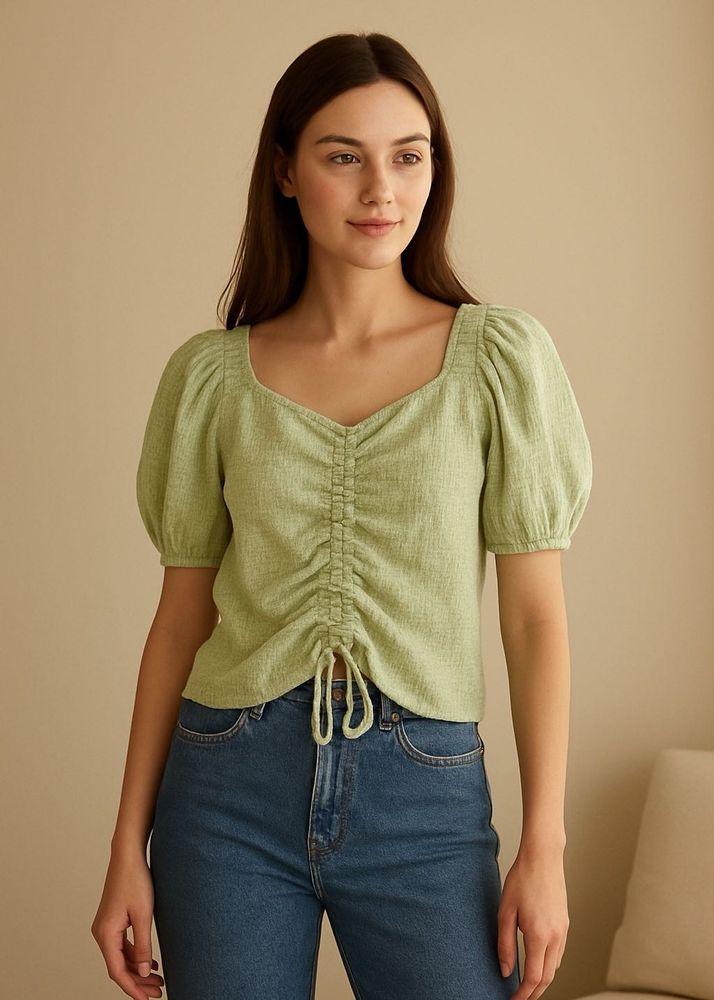 Green Puff Sleeve Top