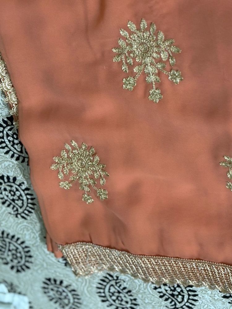 Embroidered Peach Georgette Saree ❗️