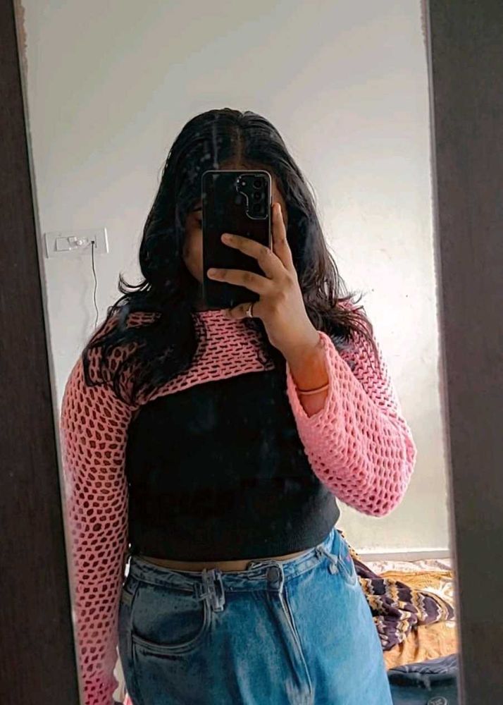 Pink Crochet Shrug / Sleeves