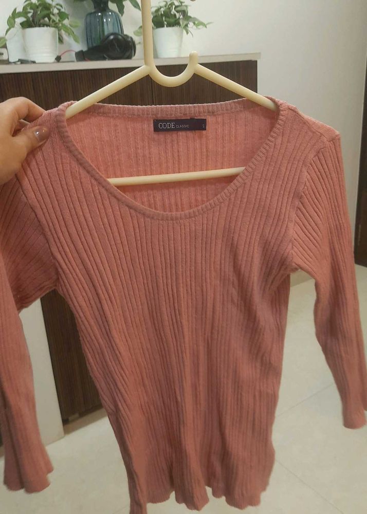 Code Ribbed Pink Top