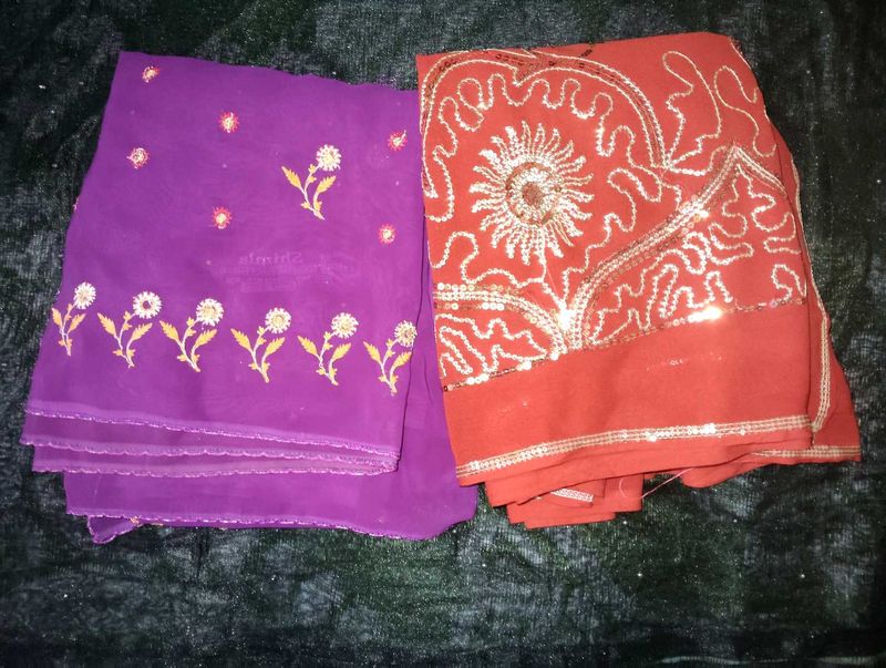 Embroidered Indian Sarees - Set of 2