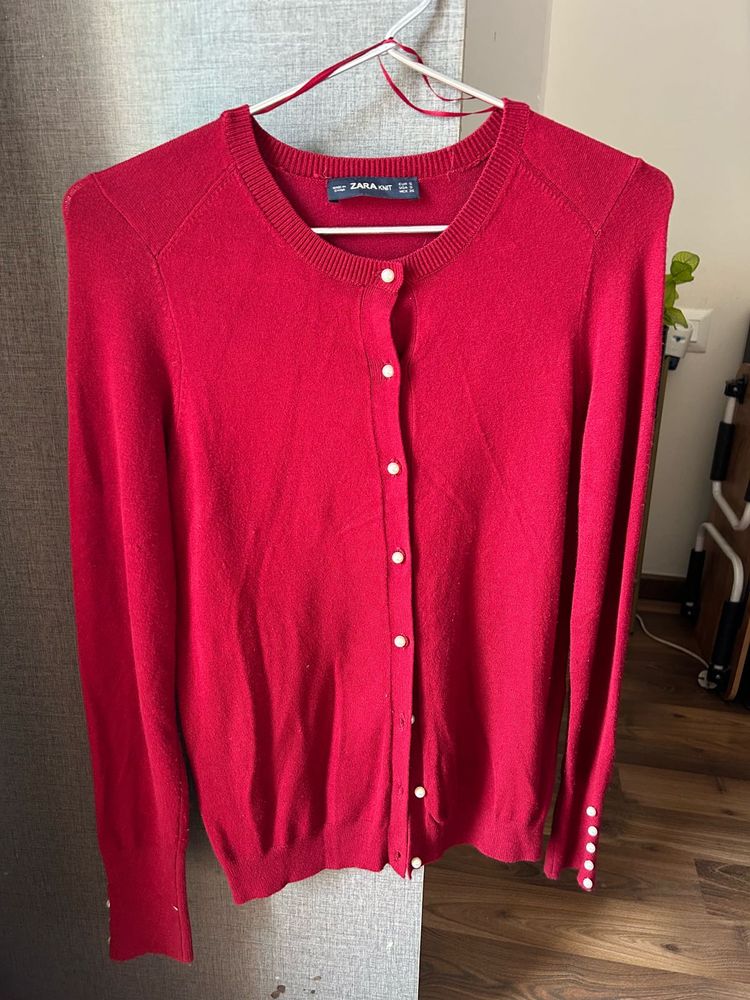 ZARA Knit Cardigan With Pearls