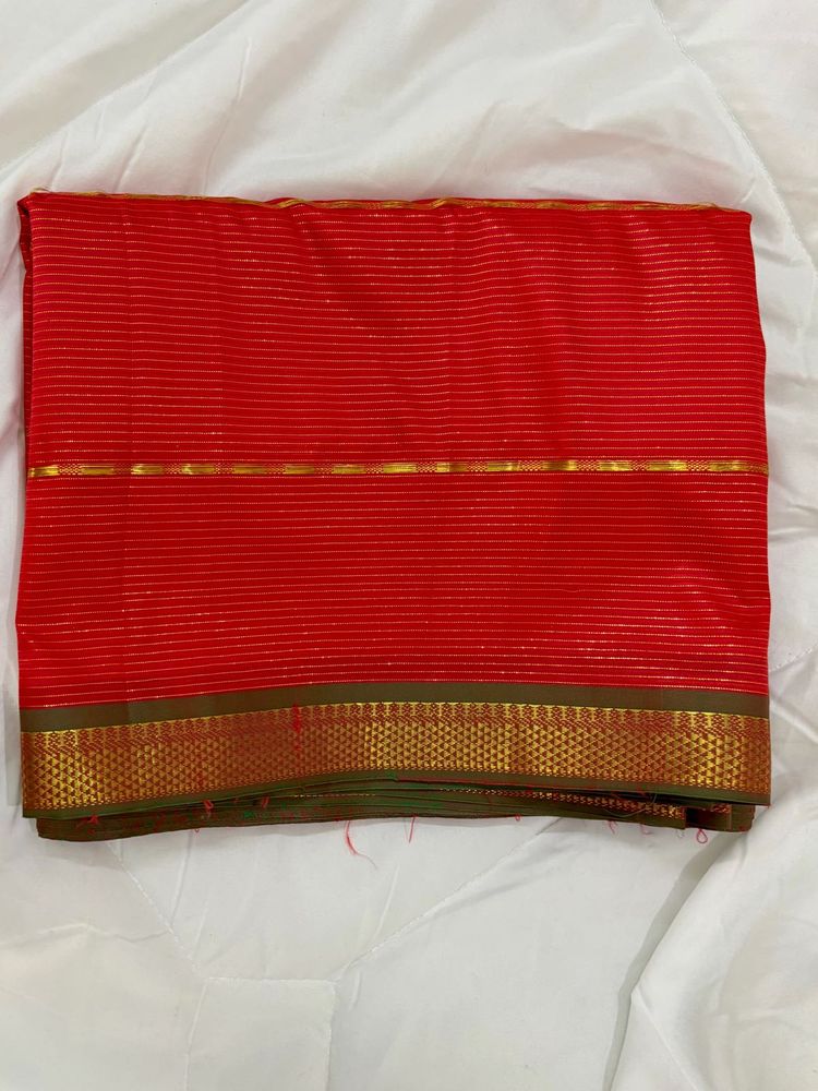 Red &amp; Gold Striped Saree