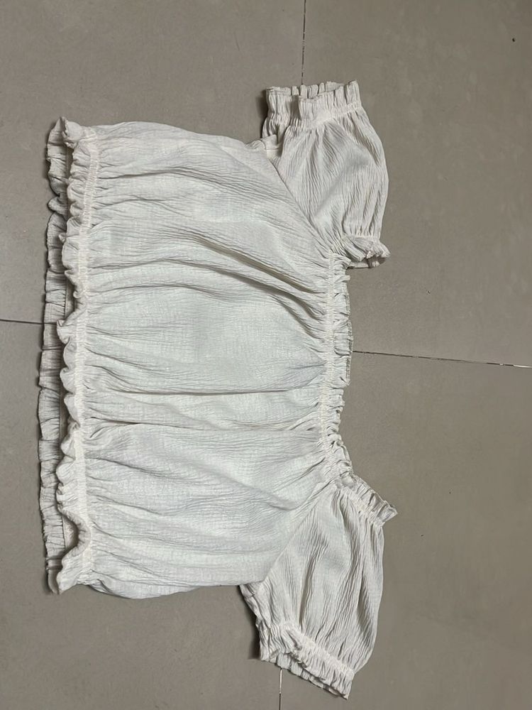 White Ruffle Detail Crop Top