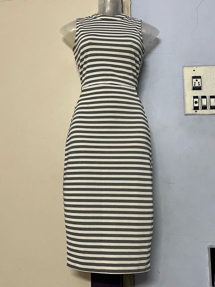 Pintrest Korean Striped Side Slit Bodycon Dress