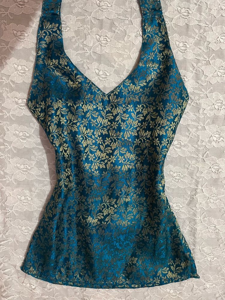 Royal Brocade vintage Halter top