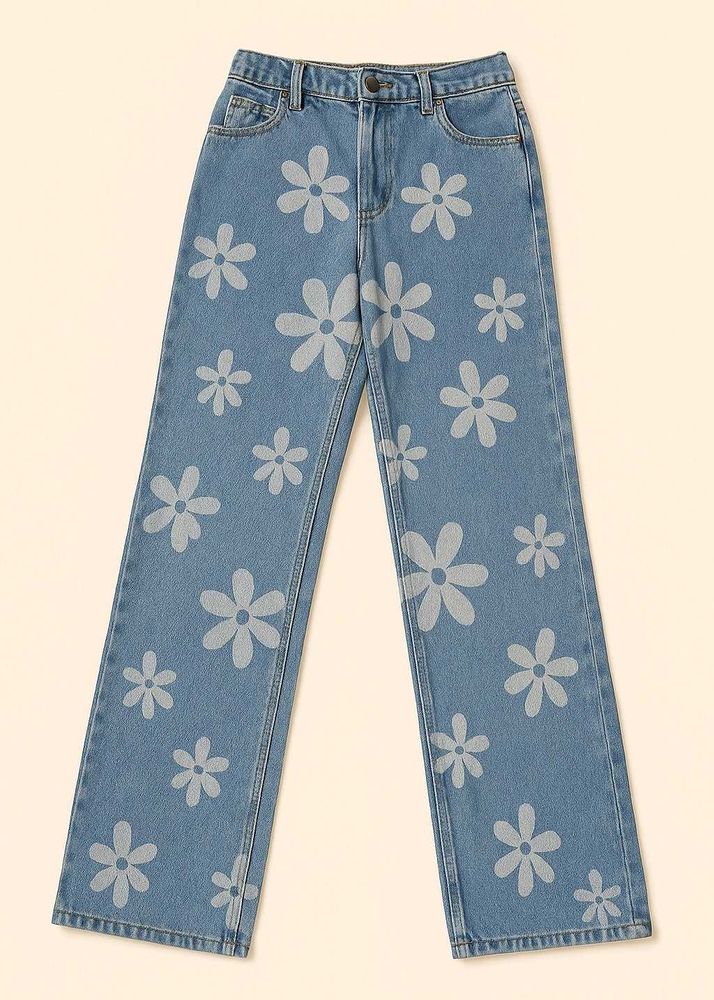 Floral Print Straight-Leg – Vintage Blue Denim