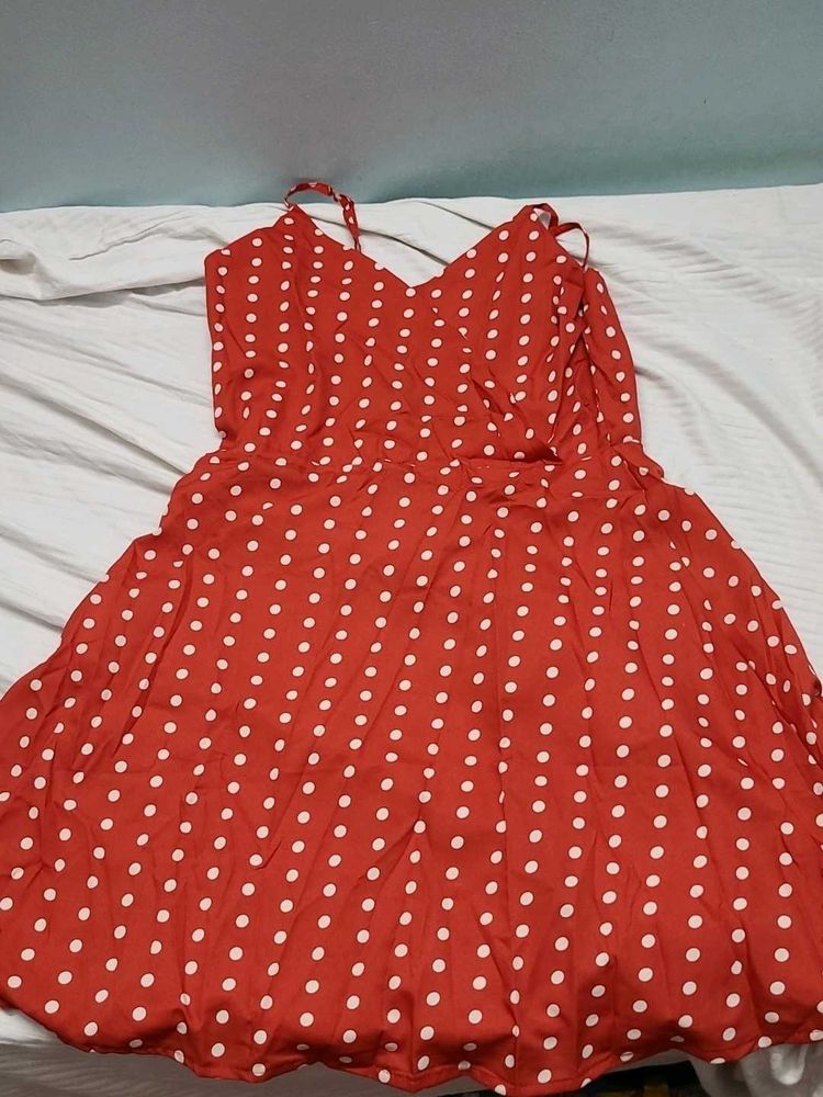 White Polka Dot Red Dress