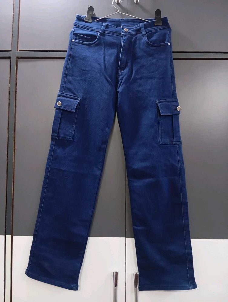 321. Blue Cargo Jeans for Women