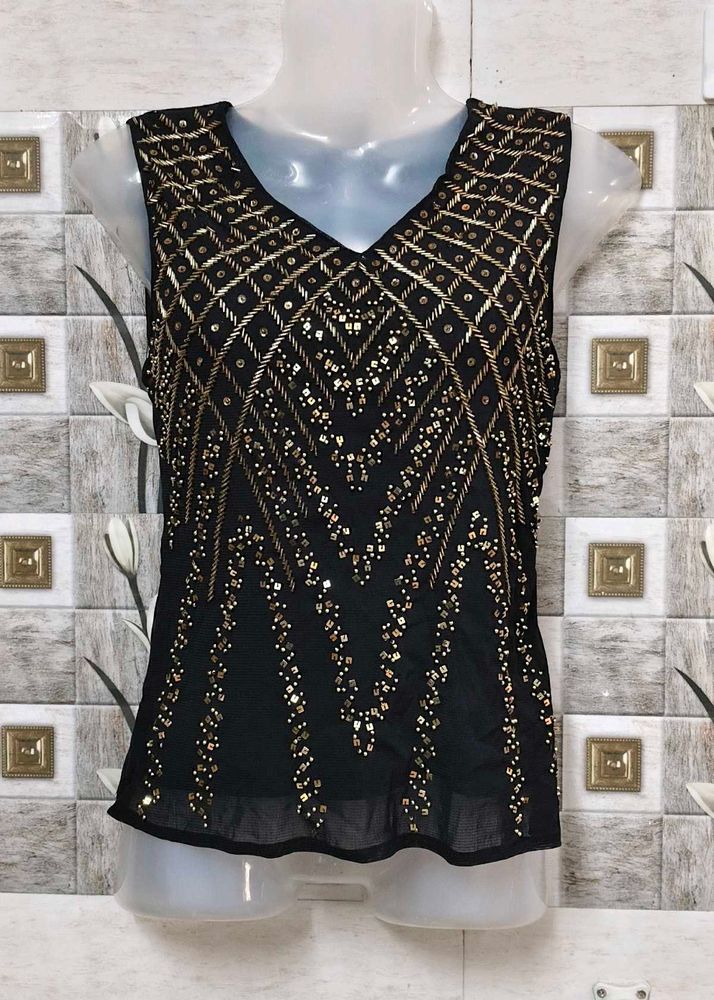Y2K Black Embellished Sleeveless Top