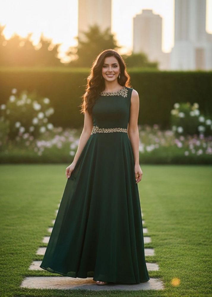 Elegant Emerald Padded Green Gown