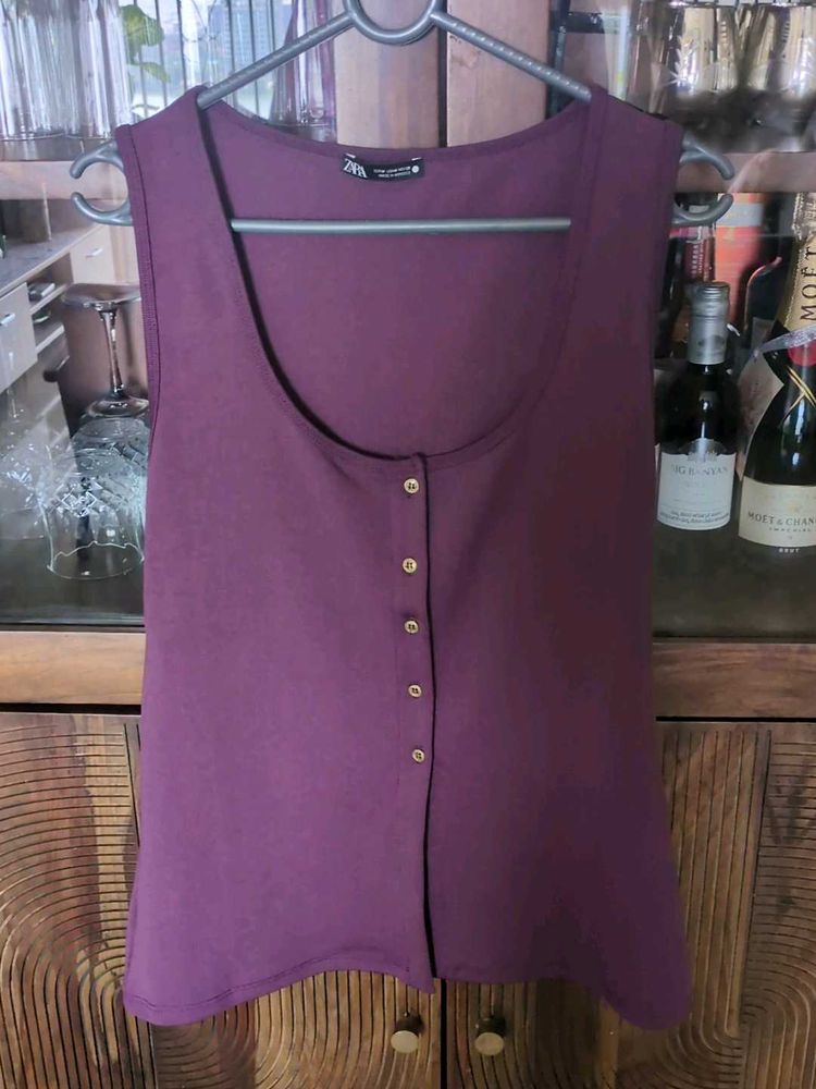 Purple Button Tank Top