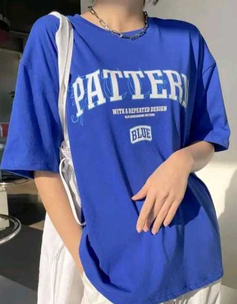 Blue Graphic Print Oversized Tee