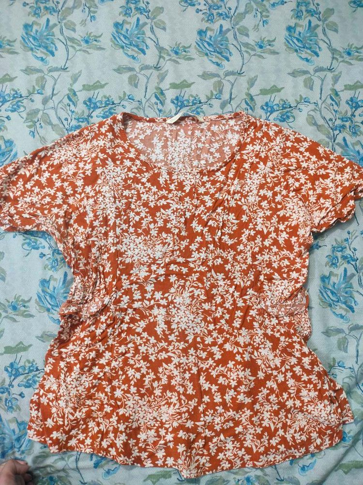 Floral Clinched Waist Mustard Top🧡