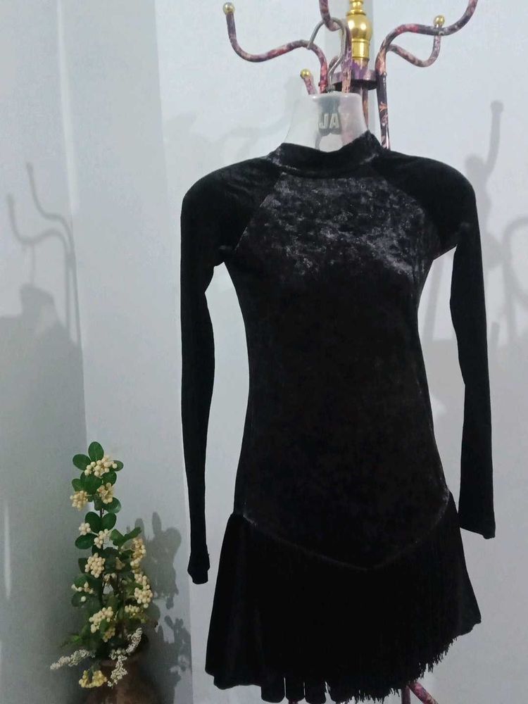 Black And Gray Velvet Dress