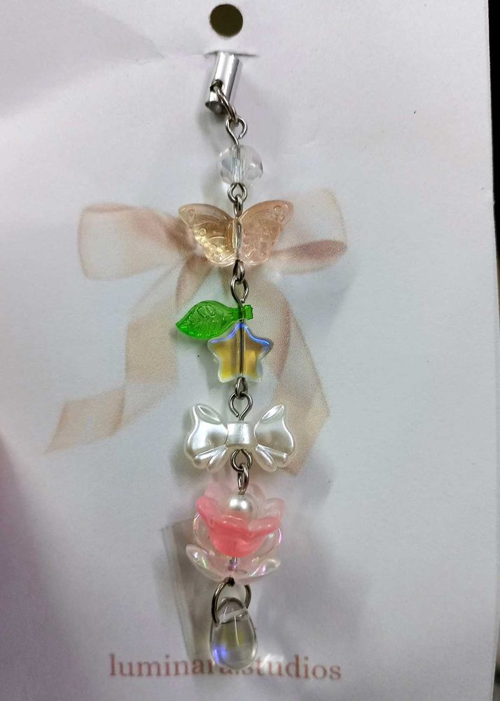 🌺🦋 Peach Flower Phone Charm with Star &amp; Bow ⭐🎀✨