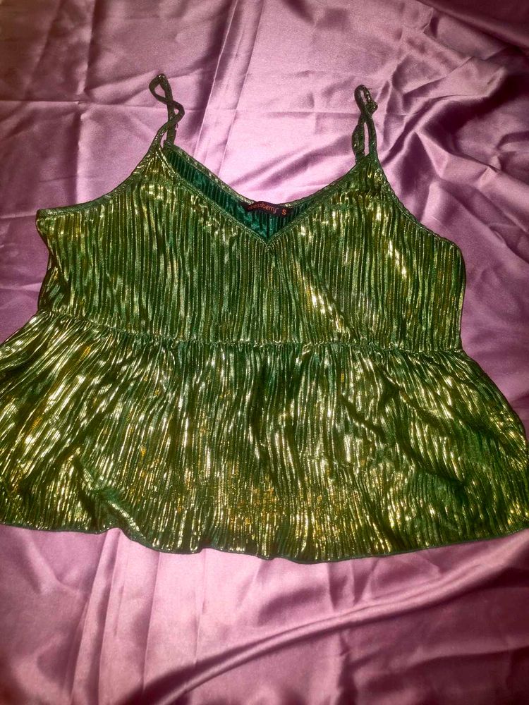 Green&amp;Golden Metallic Top For Party 🌻