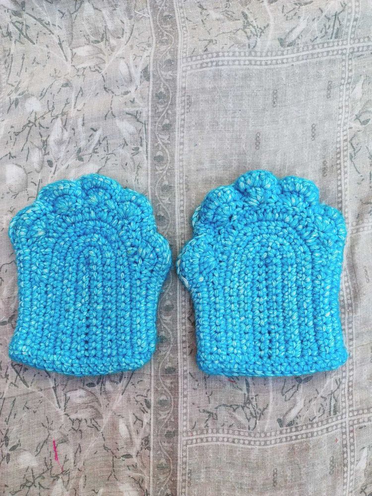 Crochet Blue Fingerless Gloves