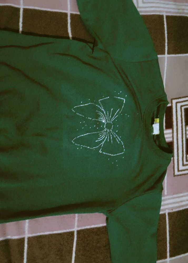 Emerald Green Bow Embellished Top