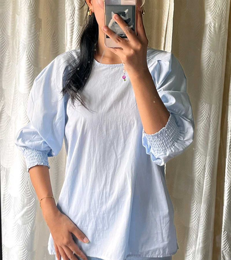 Blue Puff Sleeve Top