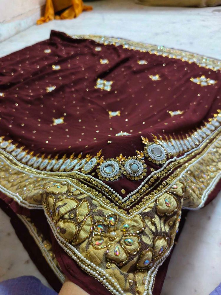 Brown 🤎 Saree With Blouse Stone Works Beautiful ❤