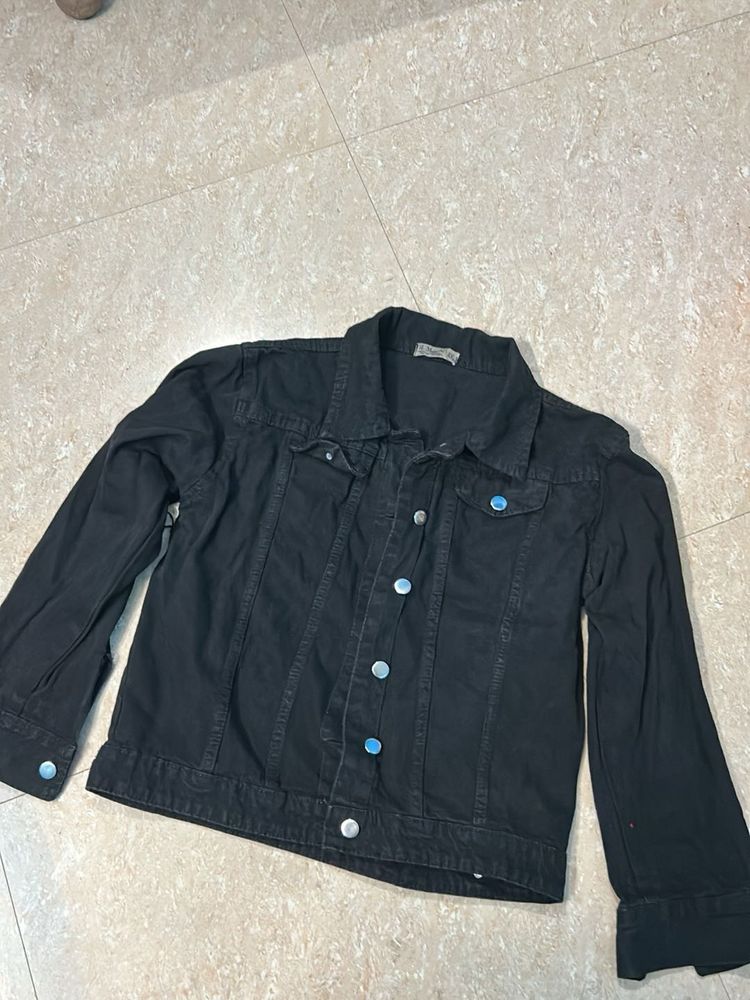 Black Denim Jacket with Accents