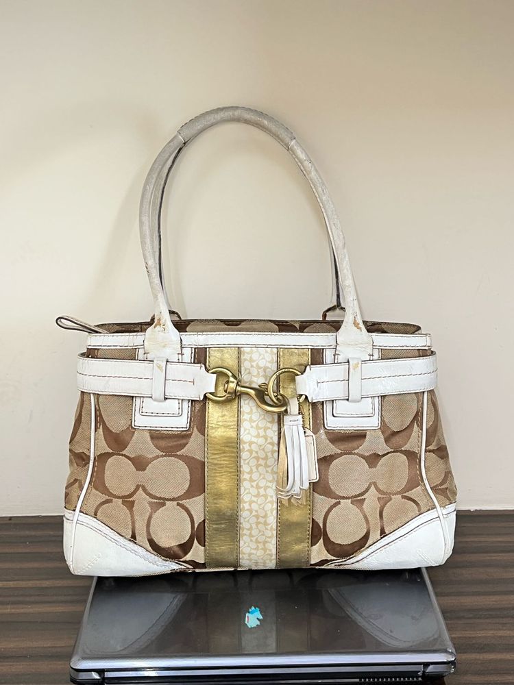 Authentic coach Canvas Leather Shoulder bag