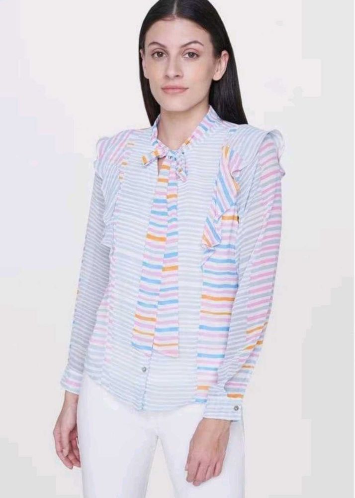 AND by anita dongre Striped Tie Neck Top