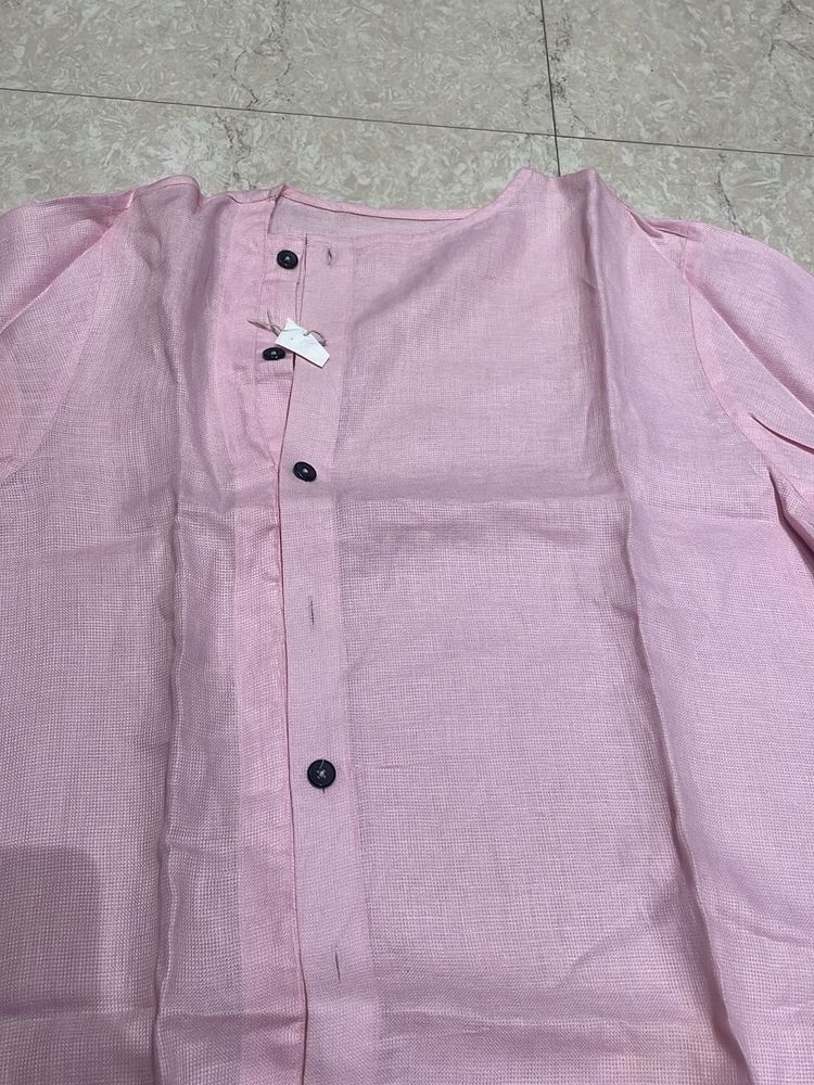 Pink Linen Button-Down Kurta